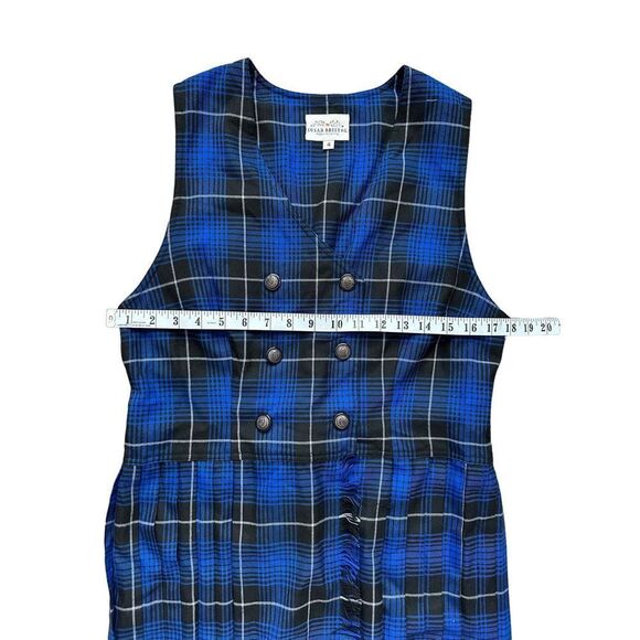 Susan Bristol Vintage Navy Blue & Black Plaid Jumper Pleated Midi‎ Dress Size 4 - Picture 6 of 6